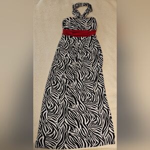 Zebra Print Maxi Dress with Red Accent